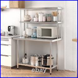 2-Tier 48 Overshelf for Prep & Worktable Stainless Steel Adjustable Lower Shelf