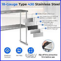 2-Tier 48 Overshelf for Prep & Worktable Stainless Steel Adjustable Lower Shelf