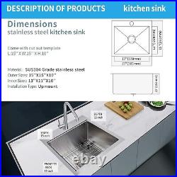 20 Gauge Stainless Steel Top-Mount Workstation Sink with Accessories, 15-Inch