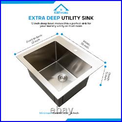 25 Inch Wide 18 Gauge Undermount Top Mount Stainless Steel Laundry Utility Sink