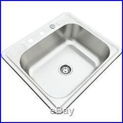 25''x 22'' Single Bowl Stainless Steel Kitchen Sink 16 Gauge Drop Undermount