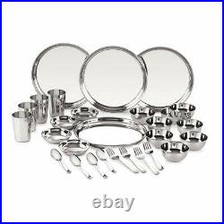28 Pcs Stainless Steel Dinner Service Set 24 Gauge Plates Bowl Glass Spoon Fork