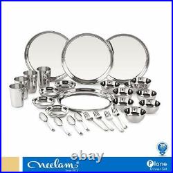 28 Pcs Stainless Steel Dinner Service Set 24 Gauge Plates Bowl Glass Spoon Fork