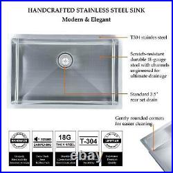 28 x 18 x 9 Deep Stainless Steel Kitchen Sink 18 Gauge Undermount Single Bowl