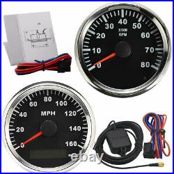 2PCS 85mm GPS Speedometer 160MPH & 85mm Tachometer Gauge 0-8000RPM Red Backlight