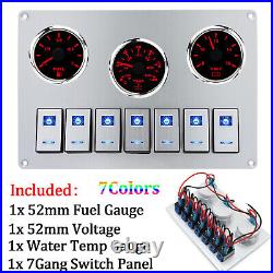 3 Gauge Set 52mm Fuel Water Temp Volt 7 Colors & Metal Switch Panel For Caravan