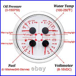 3 Gauge Set 85mm GPS Speedometer 0-120MPH Tachometer Fuel/Oil pressure/Temp/Volt