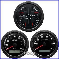 3 Gauge Set 85mm GPS Speedometer 0-80MPH withTacho & 52mm Fuel Temp Oil Voltmeter