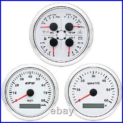 3 Gauge Set 85mm GPS Speedometer 80 MPH Tachometer Fuel/Pressure/Water Temp/Volt