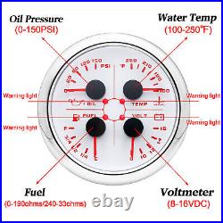 3 Gauge Set 85mm GPS Speedometer 80 MPH Tachometer Fuel/Pressure/Water Temp/Volt