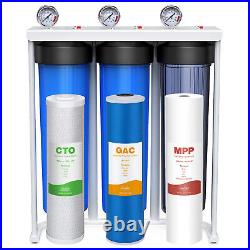 3-Stage 20x4.5 Big Blue Whole House Water Filter System 1 NPT Port 100000 Gal