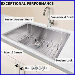 30-Inch Undermount Workstation Kitchen Sink 16 Gauge Single Bowl Stainless Steel