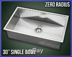 30 Single Bowl Undermount 16 Gauge 304 Stainless Steel Kitchen Sink Zero Radius