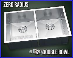 32 Double Bowl Undermount 16 Gauge 304 Stainless Steel Kitchen Sink Zero Radius