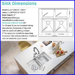 32 Double Bowl Undermount Nano Kitchen Sink 20 Gauge Stainless Steel Sink