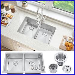 32 Double Bowl Undermount Nano Kitchen Sink 20 Gauge Stainless Steel Sink