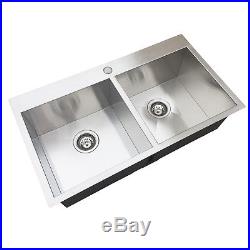 32 Stainless Steel 50/50 Dual Bowl Top Mount Drop in 16-Gauge Kitchen Sink