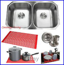 32 Stainless Steel Double 50/50 Bowl 18 Gauge Undermount Kitchen Sink Dish Rack