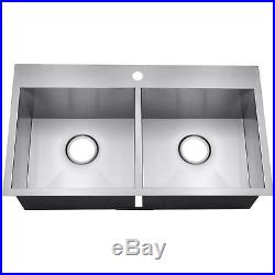 32 x 18 x 9 18 Gauge Stainless Steel Top Mount 50/50 Double Bowl Kitchen Sink