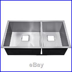 32 x 18 x 9 18 Gauge Stainless Steel Undermount Dual Kitchen Sink Drain Set