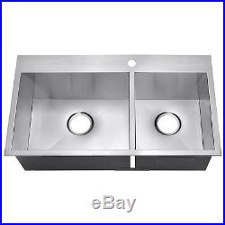 32 x 18 x 9 Handmade Top Mount Dual Bowl Basin 18 Gauge Stainless Steel Sink