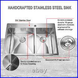 32 x 18 x 9 Stainless Steel Double Bowl Kitchen Sink 16 Gauge Topmount