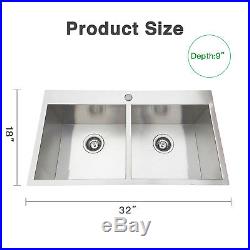 32''x18'' 18-Gauge Stainless Steel Kitchen Sink 50/50 Double Bowl Undermount