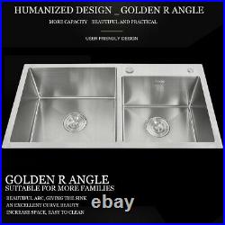 32x 17.7 x 8.7 Stainless Steel Double Bowl Gauge Kitchen Sink Topmount New