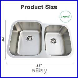 32x20'' Stainless Steel 60/40 Double Bowl Kitchen Sink 16 Gauge Undermount