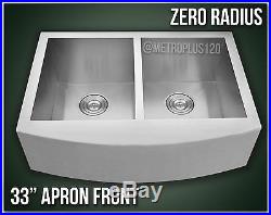 33 Apron Front Farmhouse 16 Gauge Farm Stainless Steel Kitchen Sink Zero Radius