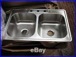 33 Double Bowl Kitchen Sink Top Mount 50/50 Premium Stainless Steel 18 Gauge