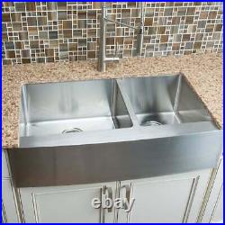 33 Stainless Steel Farmhouse Apron Kitchen Sink 60/40 Offset Bowls 16 Gauge