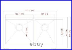 33 Stainless Steel Farmhouse Apron Kitchen Sink 60/40 Offset Bowls 16 Gauge