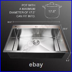 33 in Top Mount Stainless Steel Kitchen Sink 2-Hole Handmade 16 Gauge with Drain