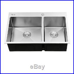 33-inch Double Bowl Undermount 16 Gauge Stainless Steel Kitchen Sink withStrainer