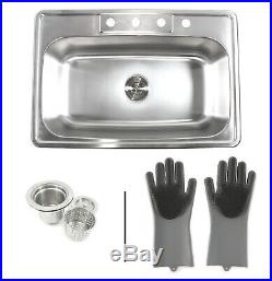 33 x 22 Stainless Steel 18 Gauge Single Bowl Topmount Drop In Kitchen Sinks