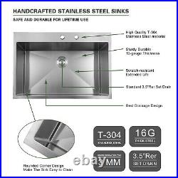 33 x 22 inch Drop-in Topmount 16 Gauge Stainless Steel Single Bowl Kitchen Sink