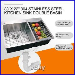 33 x 22 x 9 Dual Basin Stainless Steel Kitchen Sink Top Mount 14 Gauges