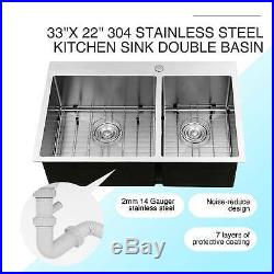 33 x 22 x 9 Dual Basin Stainless Steel Kitchen Sink Top Mount 14 Gauges