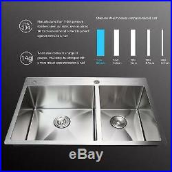 33 x 22 x 9 Dual Basin Stainless Steel Kitchen Sink Top Mount 14 Gauges