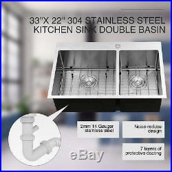 33 x 22 x 9 Dual Basin Stainless Steel Kitchen Sink Top Mount 14 Gauges