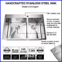 33 x 22 x 9 Dual Basin Stainless Steel Kitchen Sink Top Mount 14 Gauges