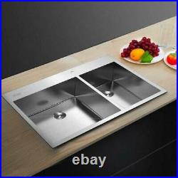 33 x 22 x 9 New 16 Gauge Stainless Steel Double Bowl Kitchen Deep Sink Silver