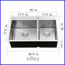 33 x 22 x 9 Stainless Steel Double Bowl 16 Gauge Kitchen Sink Undermount New