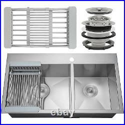 33 x 22 x 9 Stainless Steel Kitchen Sink Top Mount Double 60/40 Tray Strainer
