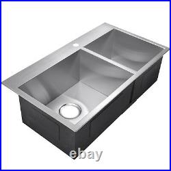 33 x 22 x 9 Stainless Steel Kitchen Sink Top Mount Double 60/40 Tray Strainer