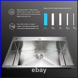 33 x 22 x 9 Stainless Steel Top Mount Kitchen Sink Single Basin with Strainer