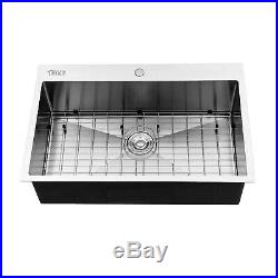 33 x 22 x 9 Top Mount Kitchen Sink Single Basin 16 Gauge Stainless Steel New