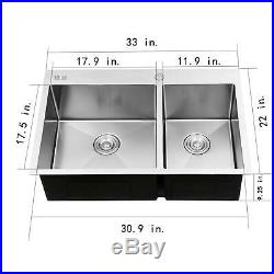 33x 22x 9 Single Basin Stainless Steel Top Mount Kitchen Sink Gauge 16