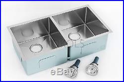 33x18x9 Double Bowl Stainless Steel Undermount Mount Kitchen Sink Dual 17 gauge